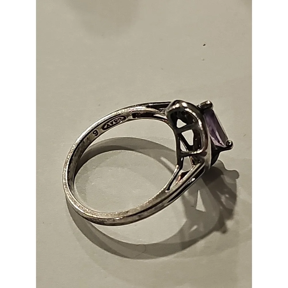 Vintage Avon 925 Sterling Silver Marquise Cut Amethyst Art Deco Ring Size 8.5 - Picture 7 of 8